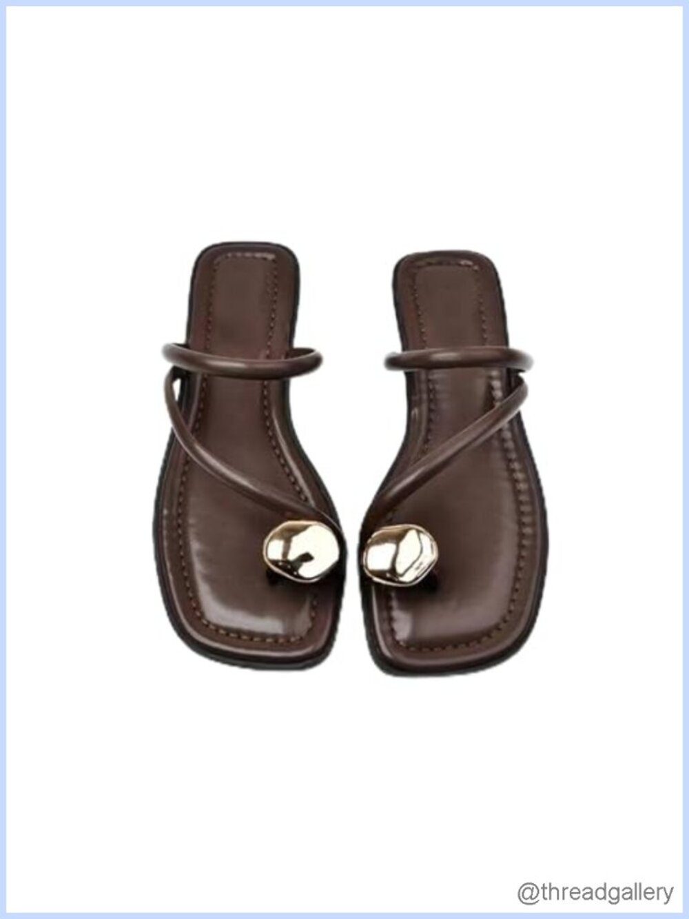 PU Leather Strappy Flat Metal Toe Ring Sandals Square Open Toe Low Block Heel